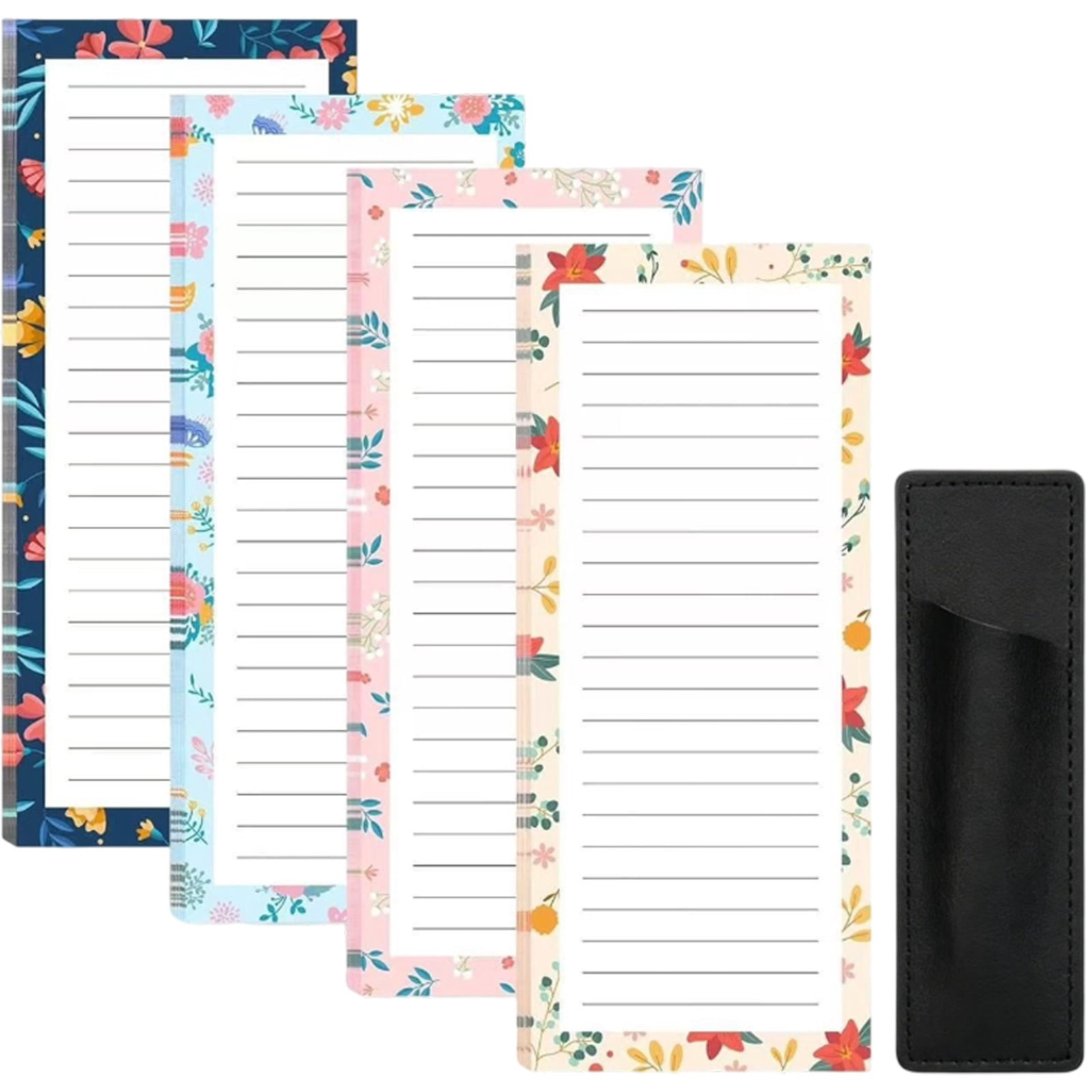 CMrtew 4 Pack Magnetic Note Pad for Fridge with Pen Holder, Totally 200 Sheets Grocery List Magnet Pad for Refrigerator Magnetic Shopping List Pad（Floral）