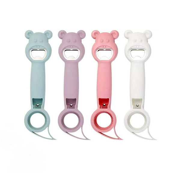 CMrtew 4 Pcs Multi Use Four in One Bear Easy to Pull Can Beverage Driver Anti Slip Labor Saving Can Opener,Use for Elderly and Arthritis Sufferers, Multi Kitchen Tool for Jelly Jars,Wine