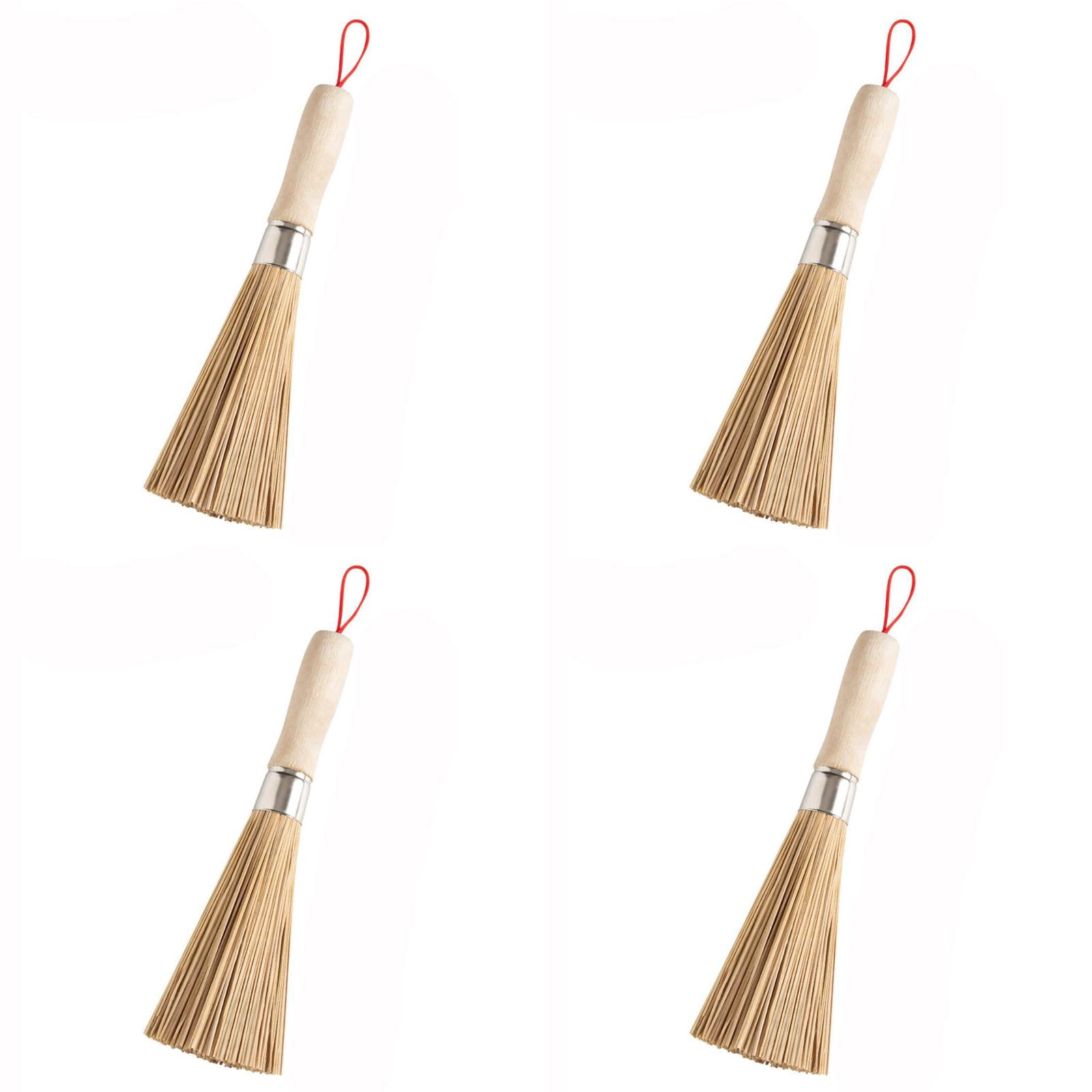 CMrtew 4Pcs Bamboo Pot Brush,Traditional Natural Bamboo Wok Brush,Wok Cleaning Whisk Kitchen Cook Shop Wok Pan Pot Cleaning Whisk Brush with Comfort Grip Handle