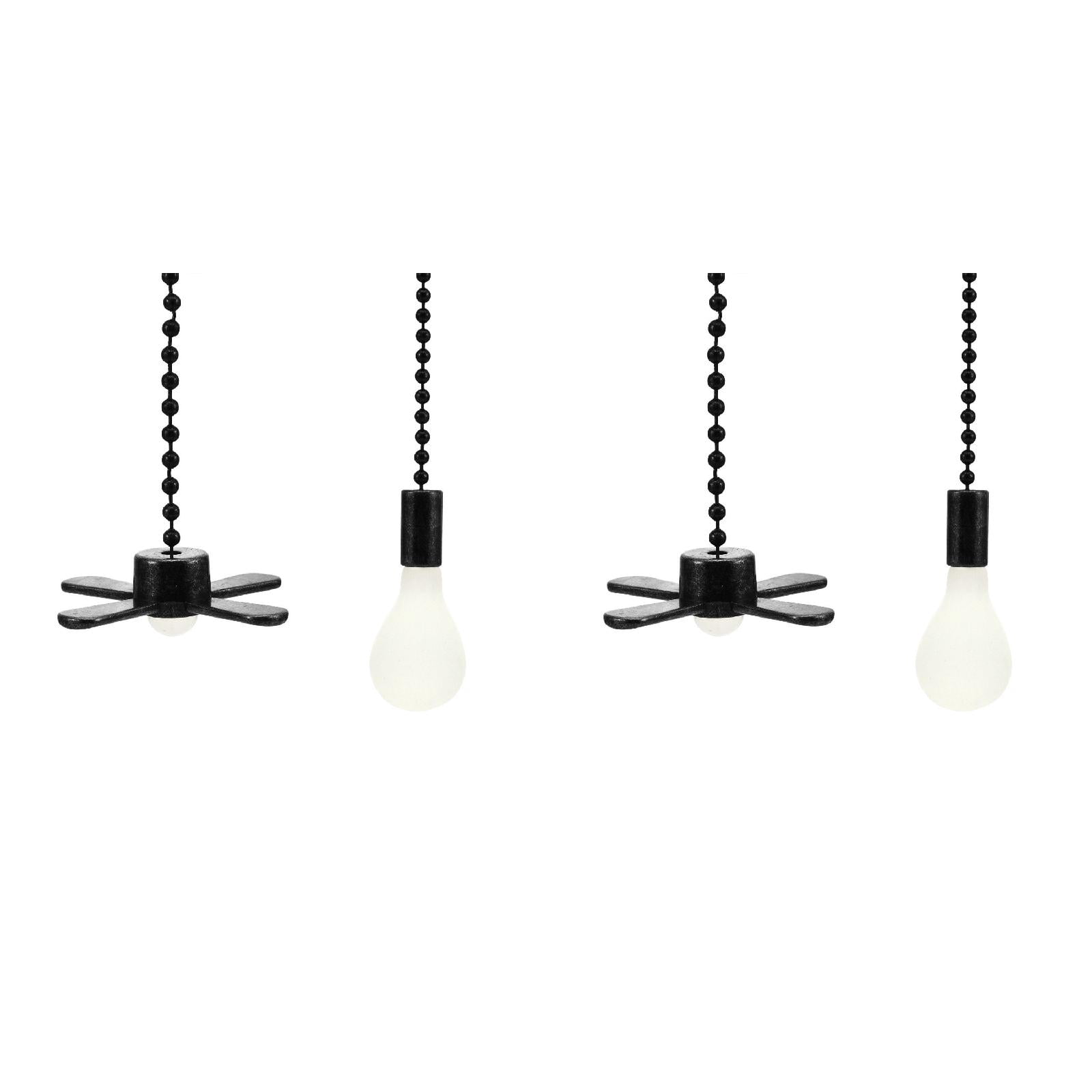4-Piece Ceiling Fan Pull Chain Extension Set – 12 Inch Chain With Frosted Glass Bulb & Fan Pendant, Sturdy Alloy, Black Finish