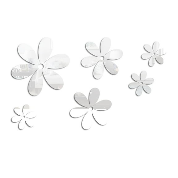 CMrtew 6Pcs 3D Acrylic Mirror Wall Stickers Floral Removable Decals for Home Decor, DIY Peel & Stick Mural, Bedroom/Living Room Wall Art, Self-Adhesive Mirror Flowers