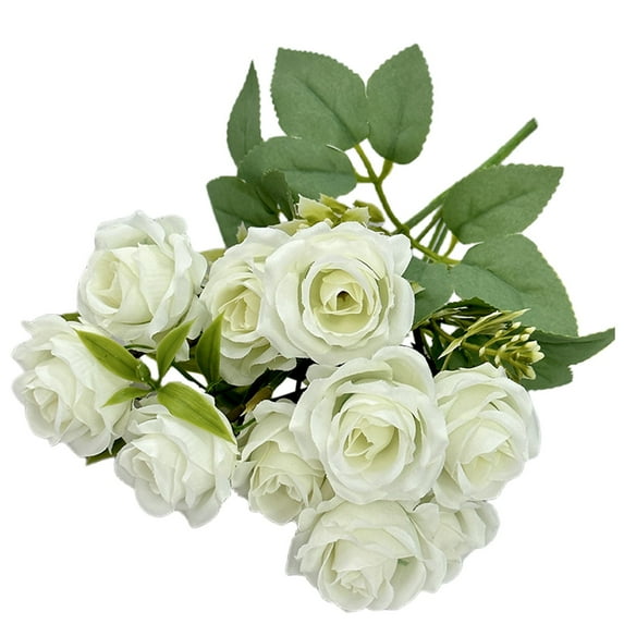 CMrtew Artificial Silk Rose Bouquet Floral Arrangement with Vintage Vase, Elegant Wedding Centerpiece & Home Table Decor for Bridal Shower/Living Room (Lifelike Dust-Resistant)