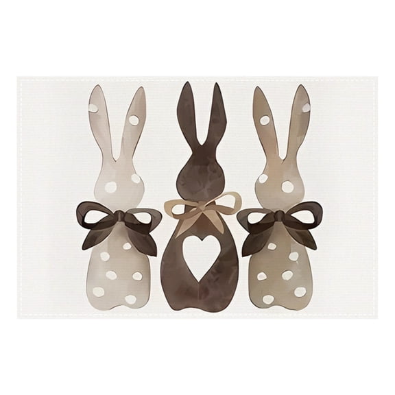 CMrtew Bunny Bow Carrot Vinyl Happy Easter Placemats, 12x18 Inch Wipeable Non-Slip Spring PVC Place Mats for Party Kitchen Dining Decor