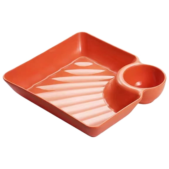 CMrtew Chip Dip Serving Platter Set, Plastic Dumpling Plates with Sauce Compartment, Square Serving Dish Sushi Plates, Small Dip Tray for Appetizer, Taco Salsa, Fruit, Charcuterie