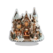 CMrtew Christmas 2D House Ornament Acrylic Holiday Cabin Decor with Base | Special Shape Tabletop Art for Home, Desktop, Shelf Display | Festive Winter Village Decoration