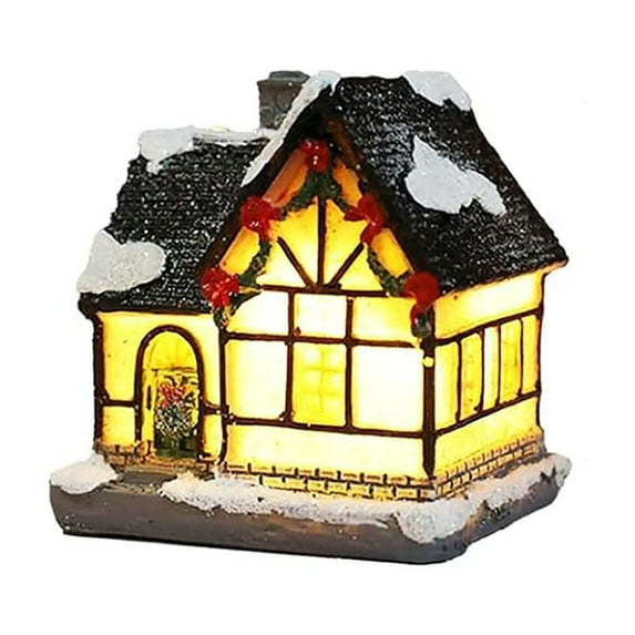 CMrtew Christmas Village Set with Lights Winter Village Houses Lightweight Resin Houses with LED Snowy Cottage Collection for Mantel & Tabletop Decor