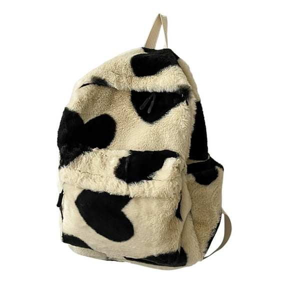 CMrtew Cute Fuzzy Backpac,Women's Korean Version Plush Love Shaped Backpack In Autumn and Winters,Aesthetic School Supplies Fuzzy Plush Backpack,Kawaii Furry Plush Backpack for Teens
