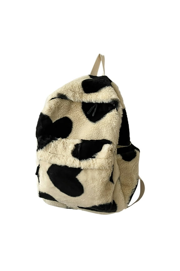 Cute Fuzzy Backpac,Women's Korean Version Plush Love Shaped Backpack In Autumn and Winters,Aesthetic School Supplies Fuzzy Plush Backpack,Kawaii Furry Plush Backpack for Teens