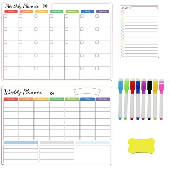 CMrtew Dry Erase Magnetic Calendar for Refrigerator, Monthly & Weekly & Daily Planner Magnet Whiteboard for Fridge Wall Door - Shopping, Meal/Menu, To Do List, Family Schedule Planning Board(16"x12"