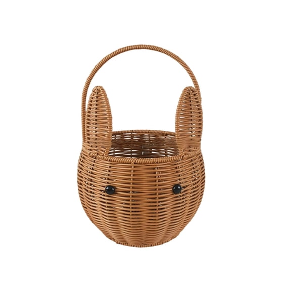 CMrtew Easter Plastic Picnic Basket with Handle, 12X6 Inch Fake Wicker Woven Storage Basket for Fruits, Vegetables, Snacks, Home Decor, Outdoor Use (Rabbit Shape)