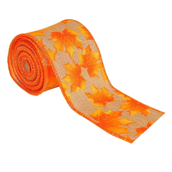 CMrtew Fall Wired Edge Ribbon Autumn Thanksgiving Decor with Pumpkin & Maple Leaf Print Wide Wired Craft Ribbon for Bows, Wreaths, Gift Wrapping & Seasonal Decorations