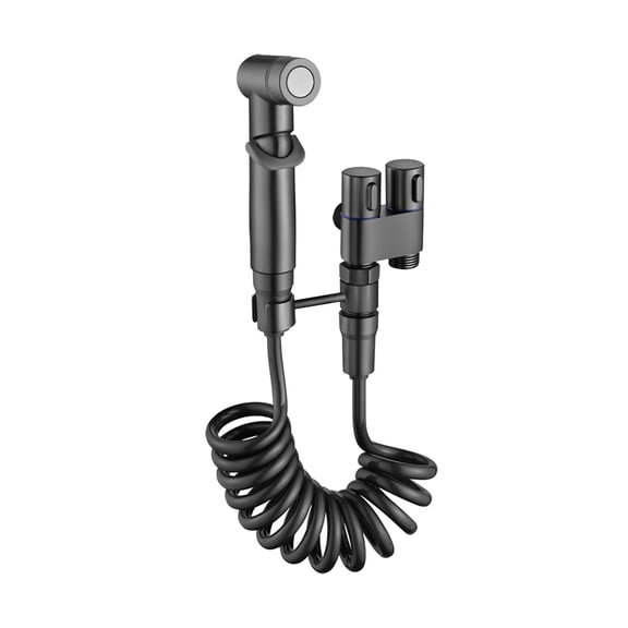 CMrtew Generic Toilet Faucet Splitter 2-Way Double Faucet Adapter, 1-in-2-Out Dual Control Valve Handheld Bidet Sprayer, Stainless Steel & Brass, Black, Bathroom Accessory B