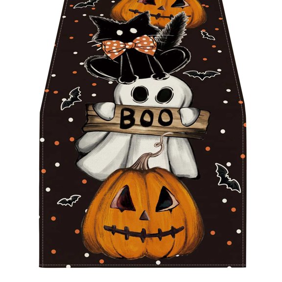 CMrtew Hallow-een Table Runner Bat Seasonal Fall Kitchen Dining Table Decoration for Home Party Decor,Table Centerpiece for Dining Kitchen Living Room Bedroom