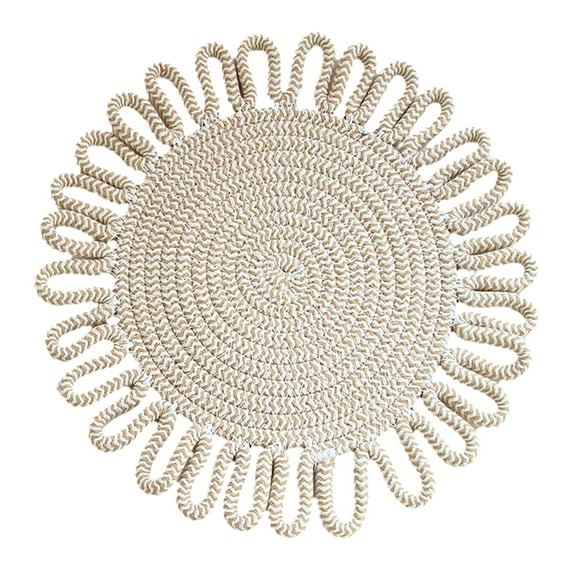 CMrtew Handmade Woven Floral Placemats Vintage Cotton Cord Insulation Mats Heat-Resistant for Dining Table, Kitchen, or Coasters (Diameter 7.1 "9.4" 11.8 ")
