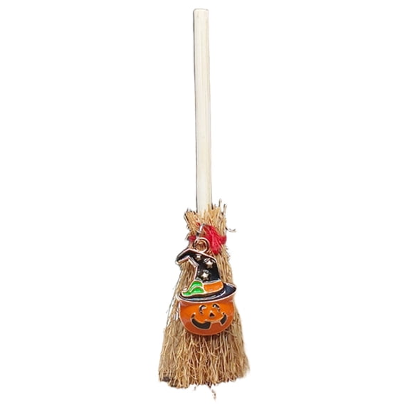 CMrtew Miniature Witch Broomstick Charms Tiny Dollhouse Props with Pendant, Halloween Witchcraft Decor for DIY Crafts, Jewelry, Ornaments & Spellbook Accessories