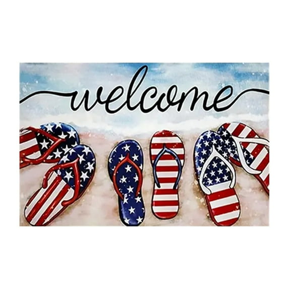 CMrtew Patriotic Welcome Mats | Heavy-Duty Fade-Resistant Indoor/Outdoor Door Mats | 4th of July Decor with Flag & Star for Porch, Patio, Front Door Entryway