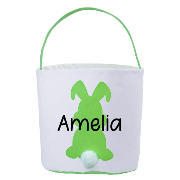 CMrtew Personalized Easter Bunny Basket with Custom Name | Large Capacity Egg Hunt Basket for Kids | Durable Woven Storage with Thickened Bottom