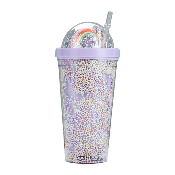 CMrtew Rainbow Straw Cup 32oz Large Capacity Double Layer Tumbler with Lid, Cute Aesthetic Water Bottle for Women/Men, Summer Iced Coffee Cup