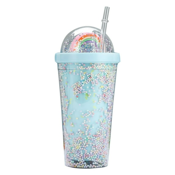 CMrtew Rainbow Straw Cup 32oz Large Capacity Double Layer Tumbler with Lid, Cute Aesthetic Water Bottle for Women/Men, Summer Iced Coffee Cup