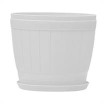 CMrtew ‌Resin Imitation Wooden Flower Plant Planter Thickened Round Garden Pot with Drainage Holes and Trays for Indoor Outdoor Plants Decor Home Patio‌