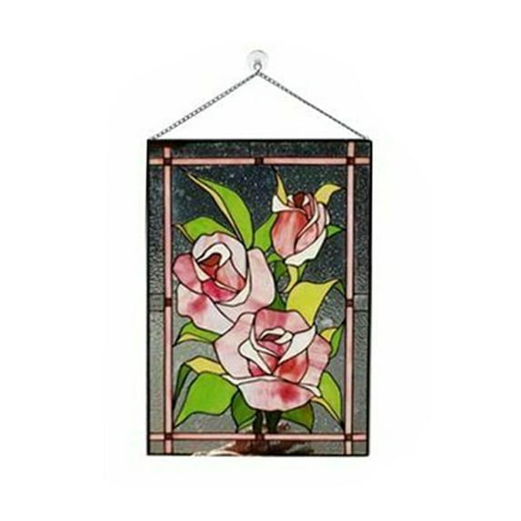 CMrtew Stained Glass Window Panel Hanging Rectangle Decor with Chain for Home, Garden & Door (Vintage Pattern) Handmade Art Glass Ornament