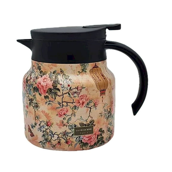 CMrtew ‌Victorian Floral Stainless Steel Tea Carafe | 800ml/27oz Insulated Teapot with Lid Double-Wall Vacuum Insulation for Hot Tea/Coffee, Dishwasher Safe (Orange)‌