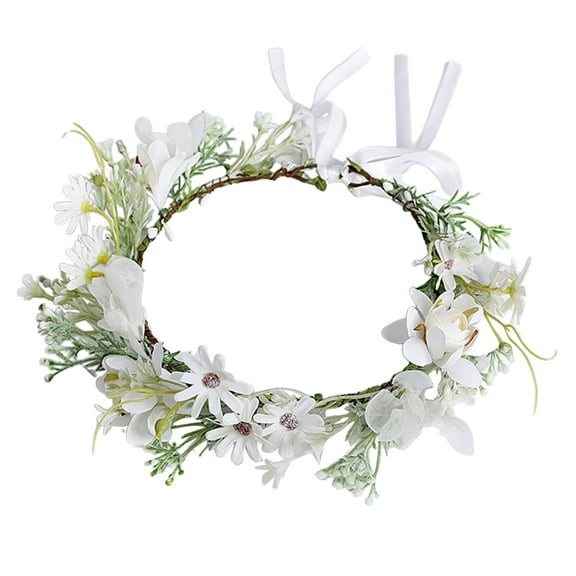 CMrtew Women's Floral Headband Boho Flower with Ribbon for Wedding, Prom, Festival, Photo Bridal Hair Wreath, Spring Headpiece, Vintage Hair Accessory