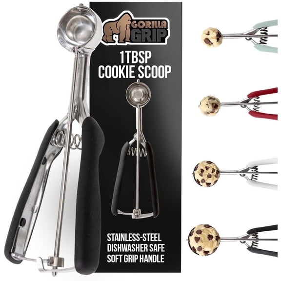 Cnshop Stainless Steel Cookie Scoop, 2-Tbsp Soft Grip Handle, Spring-Loaded Melon Baller & Meatball Scoop