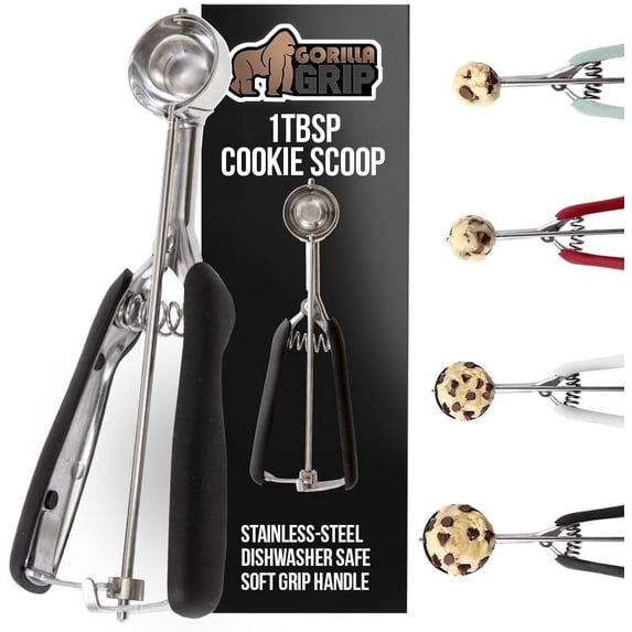 Cnshop Stainless Steel Cookie Scoop, 2-Tbsp Soft Grip Handle, Spring-Loaded Melon Baller & Meatball Scoop
