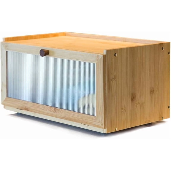 CN Bamboo Bread Box for Kitchen Counter-Large Capacity Bread Storage Container Farmhouse Bread Box with Window Bread Holder