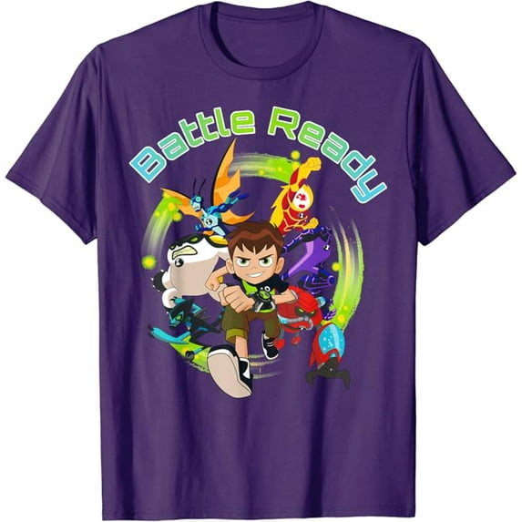 CN Ben 10 Battle Ready Group Shot T-Shirt, Purple Color, Size S