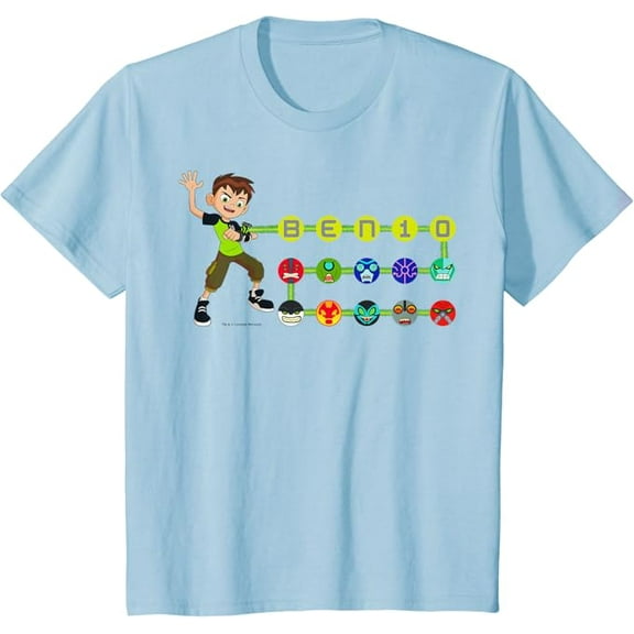 CN Ben 10 Omnitrix Alien Icons Youth T-Shirt For Boys Girls Kids Toddler, Light Blue Color, Size M