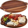 thumbnail image 1 of Cnshop 13" Round Acacia Wood Serving Tray with Handles, Decorative Coffee Table Tray and Cheese Board, 1 of 7
