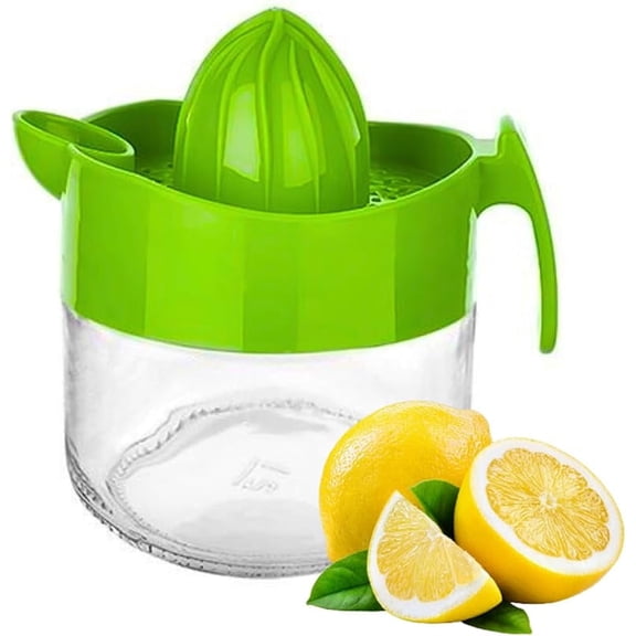 CN Glass Lemon Juicer, Orange, Grapefuit Manual Squeezer, Small Citrus Juicer, Extractor Manual Hand with Handle and Pour Spout, BPA Free and Lead-Free Heavyweight Crystal Clear Glass 10.1oz (Green)