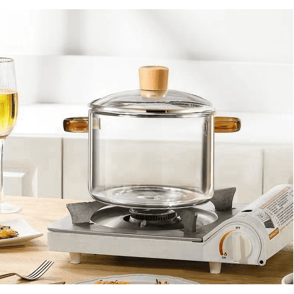 CN Glass Saucepan with Cover, 1.5L/50 FL OZ Heat-resistant Glass Stovetop Pot and Pan with Lid, The Best Handmade Cookware Set Cooktop Safe for Pasta Noodle, Soup, Milk, Baby Food