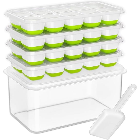 Cnshop Ice Cube Tray Set, 4 Pack Silicone Ice Molds with Lid, Bin & Scoop for Freezer