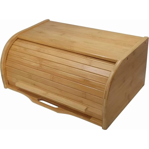 CN Large bread box bread basket wooden box storage boxes kitchen counter organizer, roll top breadbox. bread boxes for kitchen countertop. Bamboo wooden boxes. (Natural)