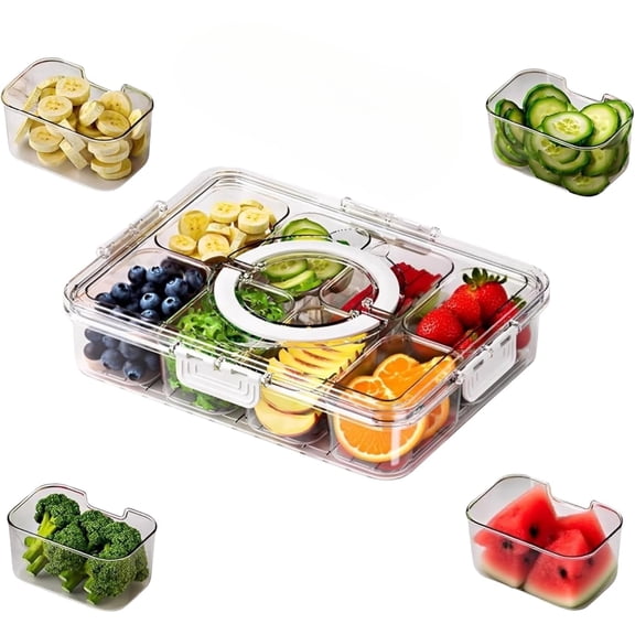 CN Snackle Box with Ice Pack,Organizer Serving Tray,8 Compartment Divided Bento Boxs,Picnic Essentials Storage Container with Lid & Handle