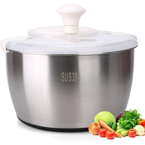 CN Stainless Steel Salad Rotator, 5-quart Vegetable Dishwasher,Lettuce Cleaner and Dryer, Salad Spinner