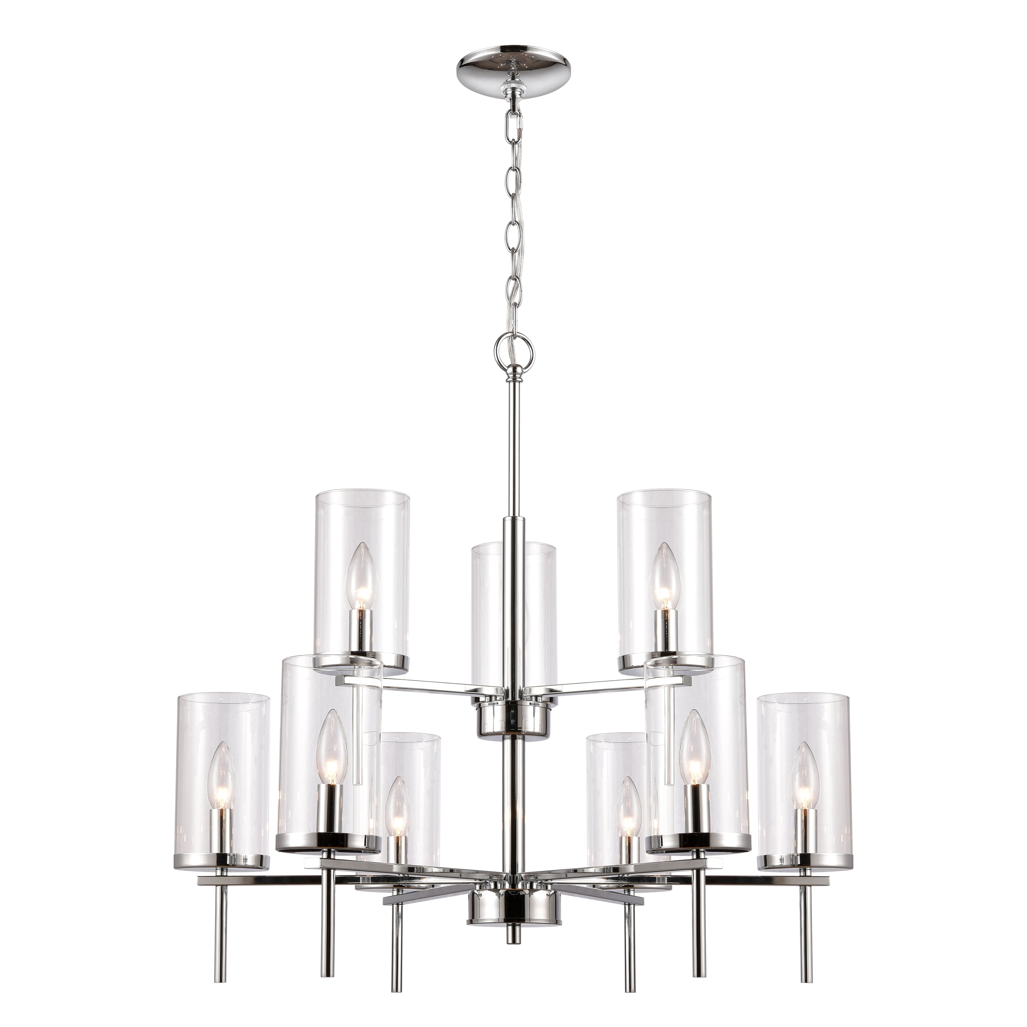 Oakland Chrome 28.5" 9-Light Chandelier with Clear Glass Shades