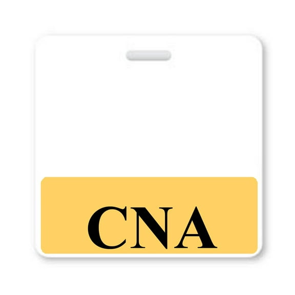 CNA Badge Buddy - Heavy Duty Horizontal Badge Buddies for Certified Nurse Assistants - Spill Proof & Tear Resistant Cards - 2 Sided Quick Role ID Backers - Specialist ID (Yellow)
