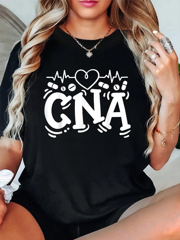 CNA Certified Nursing Assistant Heartbeat Love T-Shirt casual short sleeve crew neck cotton tee tops for women