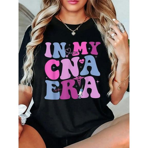In My CNA Era Funny Groovy CNA Life Nurse Life T-Shirt - 100% Cotton Short Sleeve, Summer & Spring Essential - Women's Clothing Printed Graphic Tee For T-Shirt Lovers