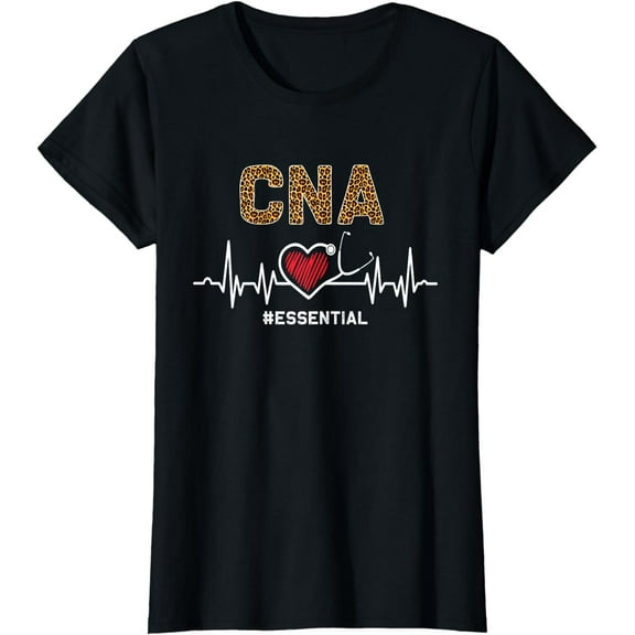 CNA #Essential Stethoscope Heartbeat Hospital Nurse Leopard T-Shirt