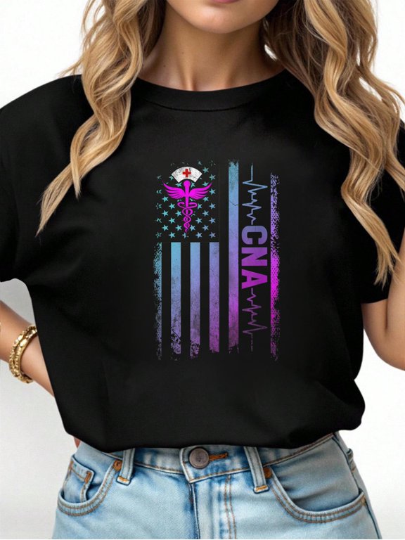 CNA Job Certified Nursing Assistant USA Flag Women Men T-Shirt