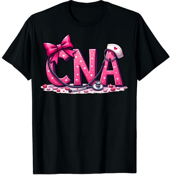 CNA Valentine Coquette Bow Stethoscope Nurse Graphic Crew Neck Short Sleeve T-Shirts (Men's, Women's)