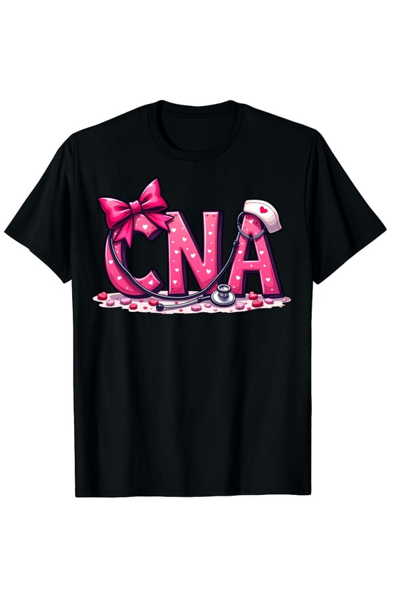 CNA Valentine Coquette Bow Stethoscope Nurse Graphic Crew Neck Short Sleeve T-Shirts (Men's, Women's)