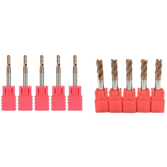 CNC Milling 10-Pack 4-Flute Carbide End Mills (5x6mm + 5x3mm) 50mm Gold/Silver for Hobbyists & Pros I762334