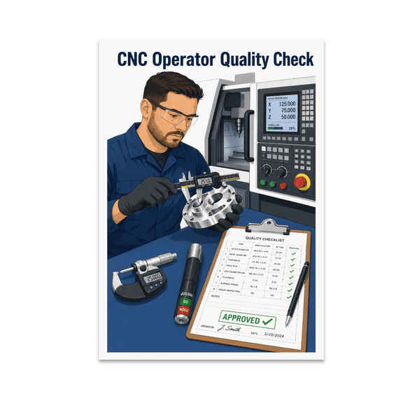 CNC Operator Quality Check Workshop Poster, Classrooms and Quality Control Environments, 13x19 Glossy Paper