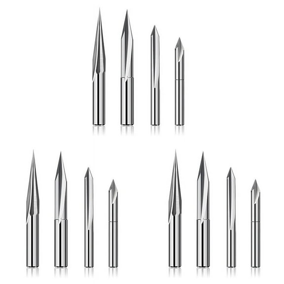 CNC Router Bits Set 1/4 Shank, Engraving Wood Carving Router Bit 6mm & 4mm, V-Groove, Profile Bit, Steel 12PCS
